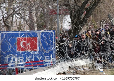 Orestiada/Evros - Greece 03.02.2020: Migrants And Refugees Are Seen In The Borderline Between Greece And Turkey.