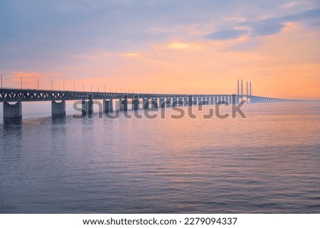 The Oresund Bridge is a combined motorway and railway bridge between Sweden and Denmark (Malmo and Copenhagen). Selective focus.