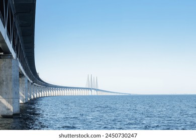 The Oresund Bridge over the Batlic sea, linking Malmo to Copenhagen , view from Sweden. Concepts: connection, travel, transportation - Powered by Shutterstock