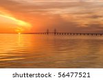 Oresunds bridge at sunset from the swedish side over to Denmark