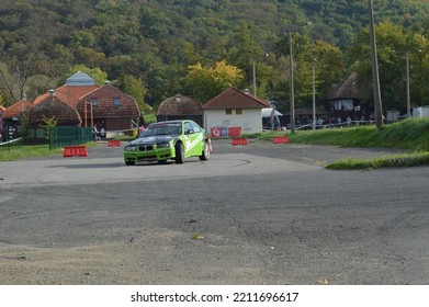 Orfű (Orfu), Hungary - October 8th 2022: A Modified BMW Rally Car Doing Slalom At A Local Rally Event