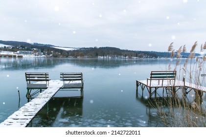 Orfu Lake In Baranya County Gets White In Winter, Lake Pécs.