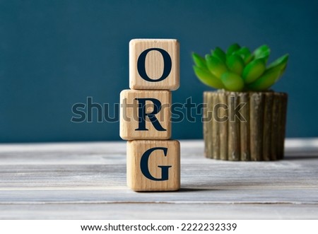 ORG (Organization) - acronym on wooden cubes on the background of a cactus. Internet concept