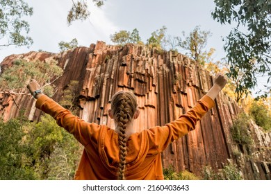 Organ piping columnar basalt rock formation. Sawn Rocks at Mt. Kapatur National Park, NSW, Australia. Rare hexagonal organ piping rock formation - remains of volcanic lava flow