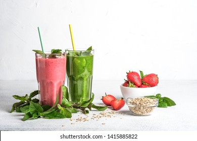 Organic Berry And Vegetable Smoothie With Oat Milk On A Light Background Copy Space. Healthy Food. Lactose Free Diet.