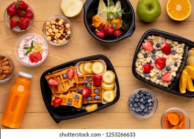 Organic Breakfast Meal Delivery In Plastic Containers, Top View