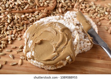 Organic Brown Rice Cakes With Healty Organic Sunflower Seed Butter.