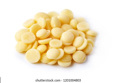 Organic Cacao Butter Buttons (wafers) Isolated On White Background