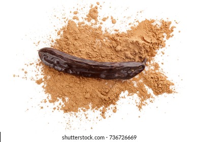 Organic Carob Bean And Carob Powder From Above.