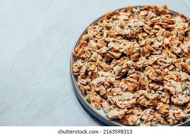 Organic Coconut Keto Clusters, crunchy pumpkin, sunflower, hemp seeds, providing healthy snack. Gluten Free, Vegan Friendly - Shutterstock ID 2163598313