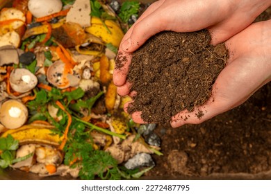 organic compost - biodegradable kitchen waste and soil. Layers of biowaste is covering with soil - Shutterstock ID 2272487795