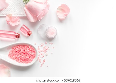 organic cosmetic with rose oil on white background top view - Powered by Shutterstock