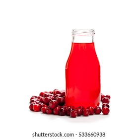 Organic  Cranberry Juice In Bottle With Berries Isolated On White Background 