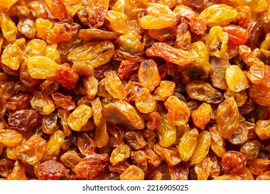 Organic Dried Raisins Background, Top View. Flat Lay, Overhead.