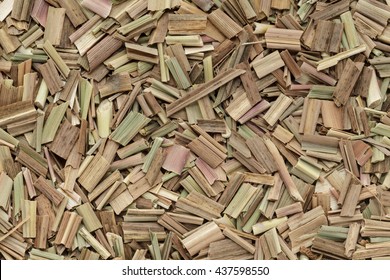 Organic Dry Lemongrass (Cymbopogon Flexuosus) Big Cut. Macro Close Up Background Texture. Top View.