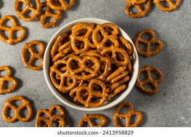 Organic Dry Mini Pretzel Crackers in a Bowl - Powered by Shutterstock