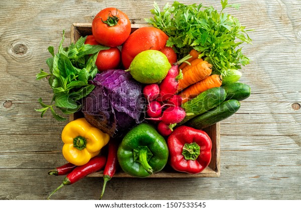 Organic Food Background Vegetables Basket Fresh Foto de stock