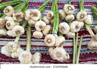 Organic Fresh Garlic In A Traditional Village Market