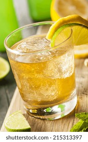 Organic Ginger Ale Soda In A Glass With Lemon And Lime