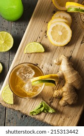 Organic Ginger Ale Soda In A Glass With Lemon And Lime