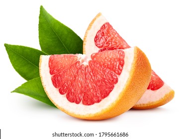 Organic grapefruit isolated on white background. Taste grapefruit with leaf. Full depth of field with clipping path