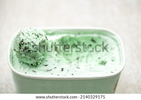 Organic Green Mint Chocolate Chip Ice Cream Scoop