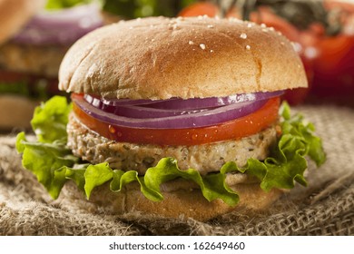 Organic Grilled Black Bean Burger With Tomato And Lettuce