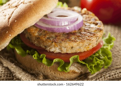 Organic Grilled Black Bean Burger With Tomato And Lettuce