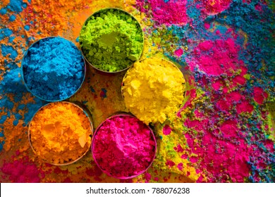 Organic Gulal colors in bowl for Holi festival - Shutterstock ID 788076238