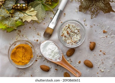 Organic, Homemade Face Pack With Almond Powder, Turmeric Powder And Flour For Instant Glow And Fairness