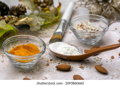 Organic, Homemade Face Pack With Almond Powder, Turmeric Powder And Flour For Instant Glow And Fairness