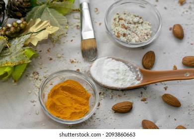 Organic, Homemade Face Pack With Almond Powder, Turmeric Powder And Flour For Instant Glow And Fairness