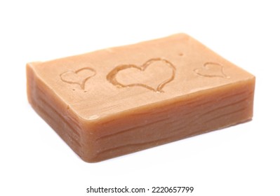 Organic Homemade Soap Bar With Engraved Symbol Heart Isolated On White 