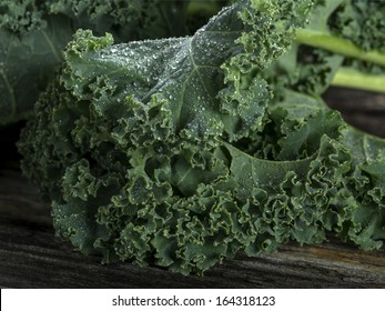 Organic kale with water droplets in closeup