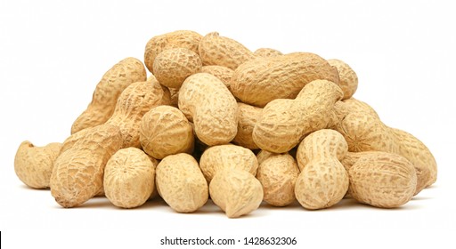 Organic peanuts in shell isolated on white background. Heap of peanut closeup