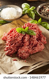 Organic Raw Grass Fed Ground Beef on Butcher Paper