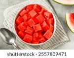 Organic Raw Red Watermelon Cubes Ready to Eat in a Bowl