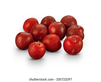 Organic Red Santa Rosa Plums Isolated On White