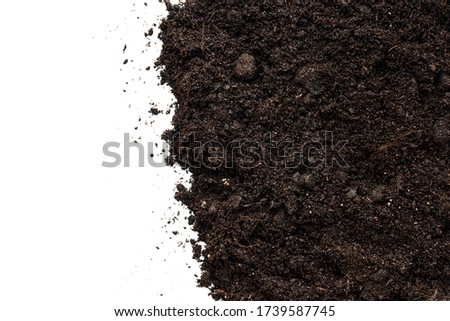 organic soil structure, soil texture, Soil dirt isolated on white background. black soil background