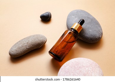 Organic Spa With Natural Cosmetics In A Minimalist Style. Cosmetic Serum, Face Skin Care Oil.