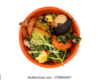 Organic Trash On A Bucket. Food Waste For Compost And Recycling