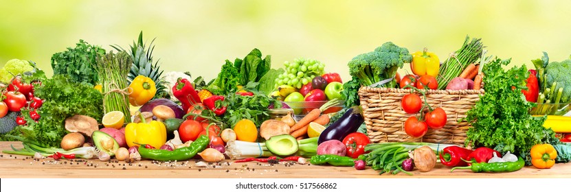 Organic vegetables and fruits - Shutterstock ID 517566862