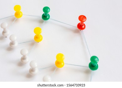 Organization hierarchy chart. Group colorful pins of command communication chain. Structure, networking, social media, leadership, team building, recruitment, management and connected people concepts. - Shutterstock ID 1564733923