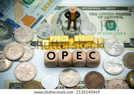 Organization of the Petroleum Exporting Countries.Crude Oil Supply Countries Organization.The word is written on money and gold background