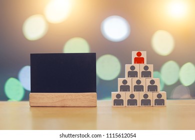 Organizational Chart For Hierarchy In Company With Blank On A Blackboard. 