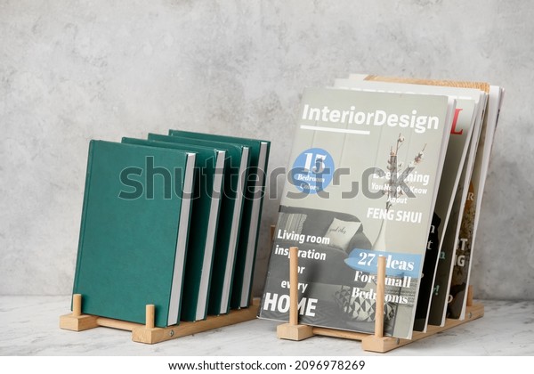 Organizers\
with books and magazines on grunge\
background