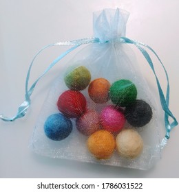 Organza Sachet with Colorful Wool Balls inside