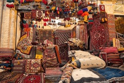 An Oriental Carpet Bazar In Iran With Carpet, Rug And Gabbeh