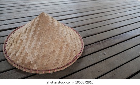 Oriental Farmer Hat, Vietnamese Hat also known as Asian summer hat made of straw bamboo