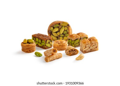 Oriental nice Mixed Baklava sweets isolated on a white background - Shutterstock ID 1931009366